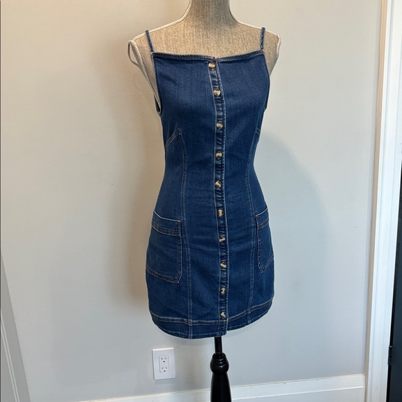 Maeve by Anthropologie High Square-Neck Button-Front Denim Mini Dress Size S - Picture 12 of 15
